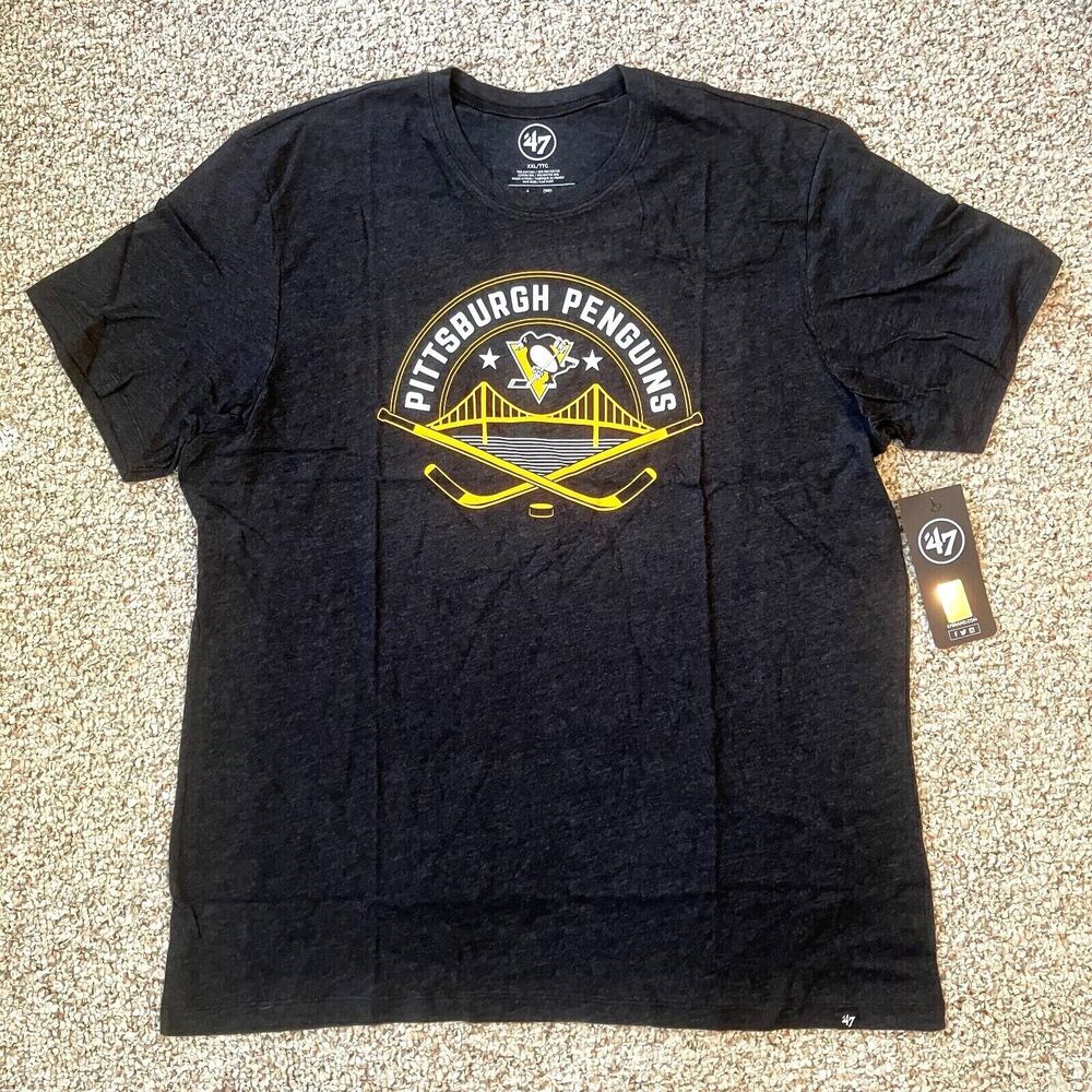 '47 Mens Pittsburgh Penguins T-Shirt Size S NHL Hockey Fan Tee Gray Classic